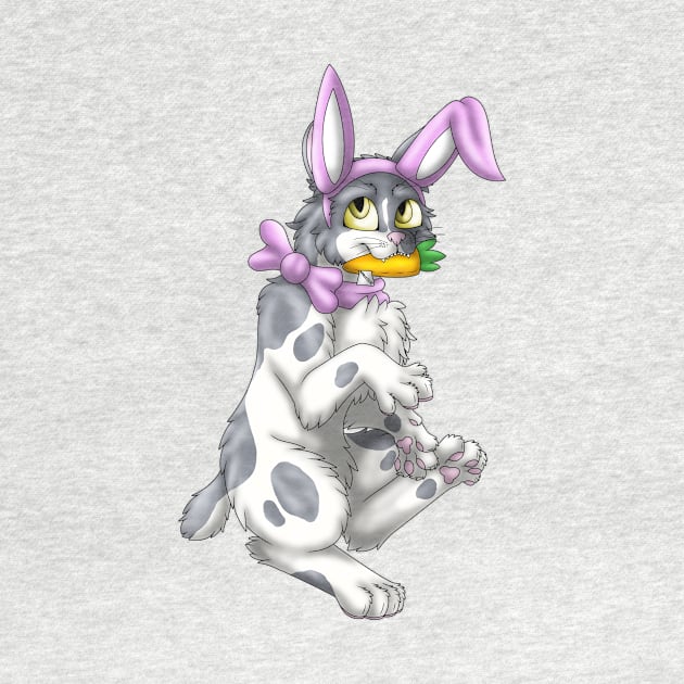 Bobtail BunnyCat: Grey Bicolor (Pink) by spyroid101